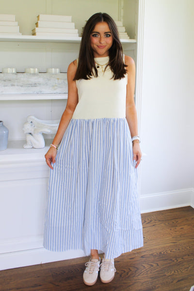 Ivory Striped Nora Midi Dress