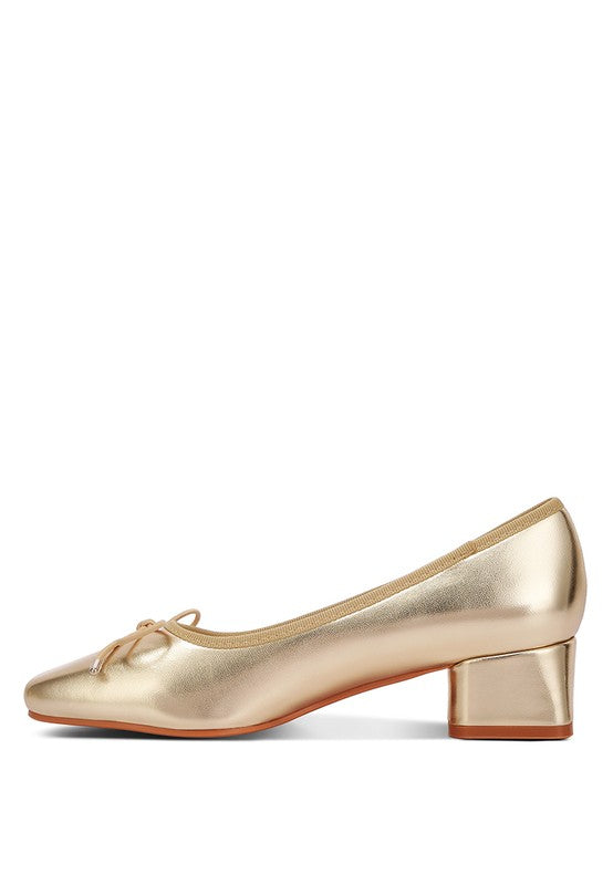 Laga Metallic Block Heel Ballerina Flats (Gold)