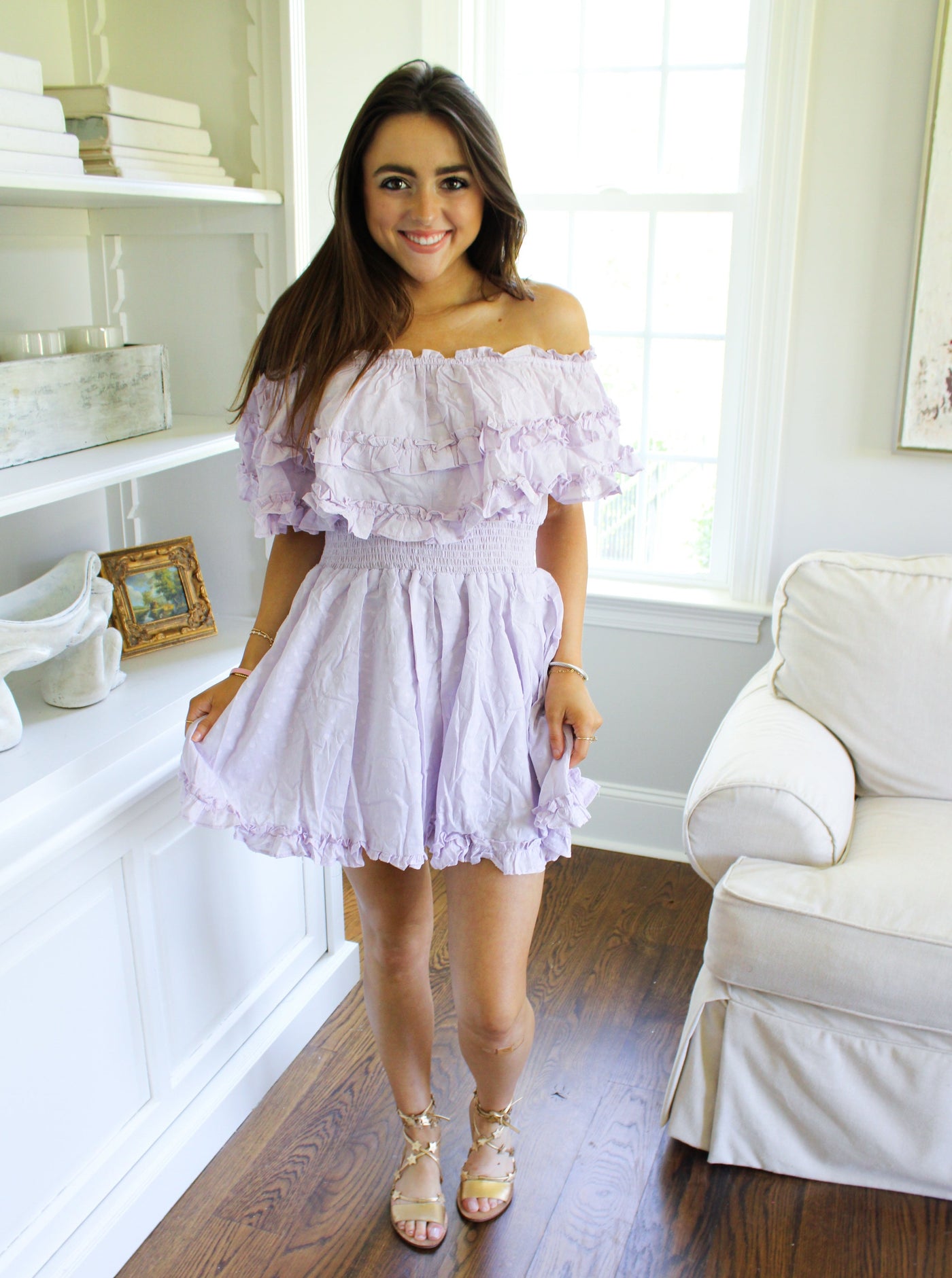 Lavender Smocked Ruffle Mini Dress