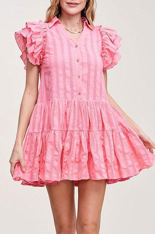 Coral Ruffled Mini Dress