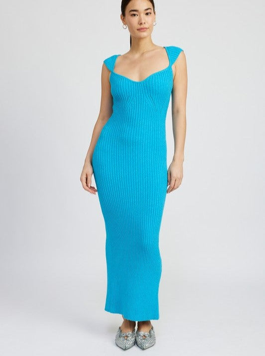 Sweetheart Bodycon Maxi Dress (Blue)