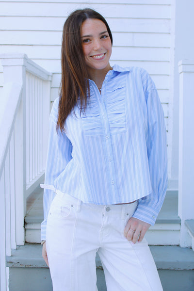 Sky Blue Pleated Top