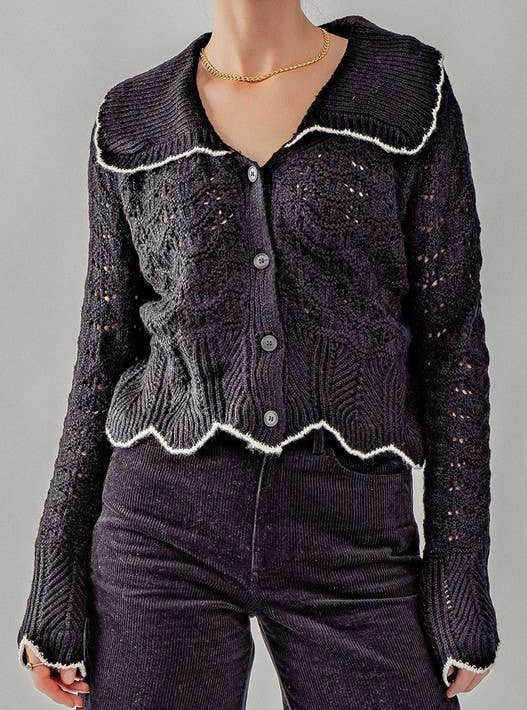 Scallop Pointelle Knit Cardigan