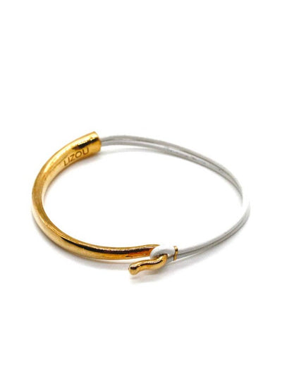 White Leather Gold Bangle Bracelet