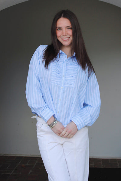 Sky Blue Pleated Top