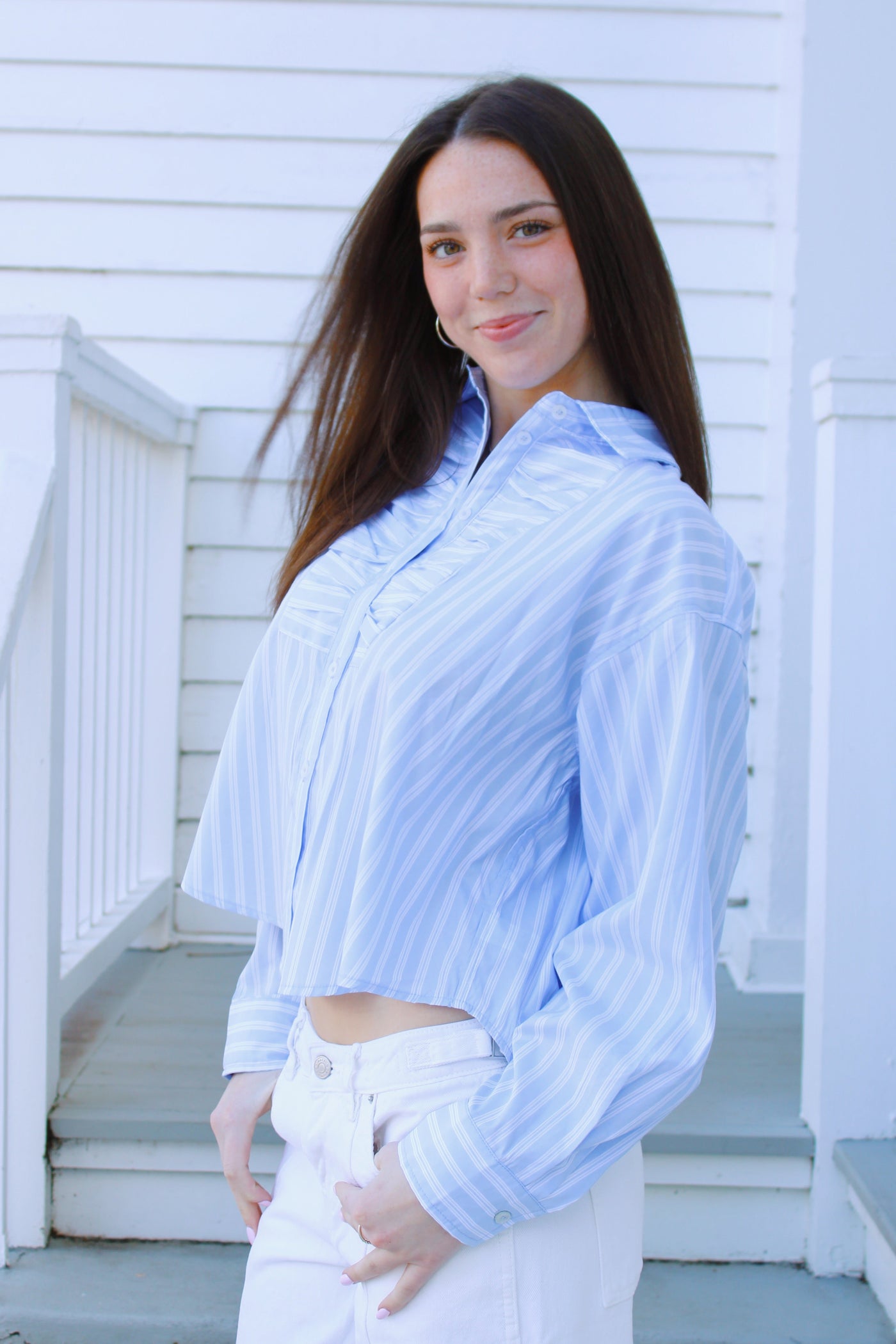 Sky Blue Pleated Top