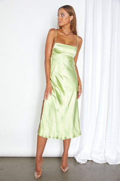 Lime Silky Midi Dress