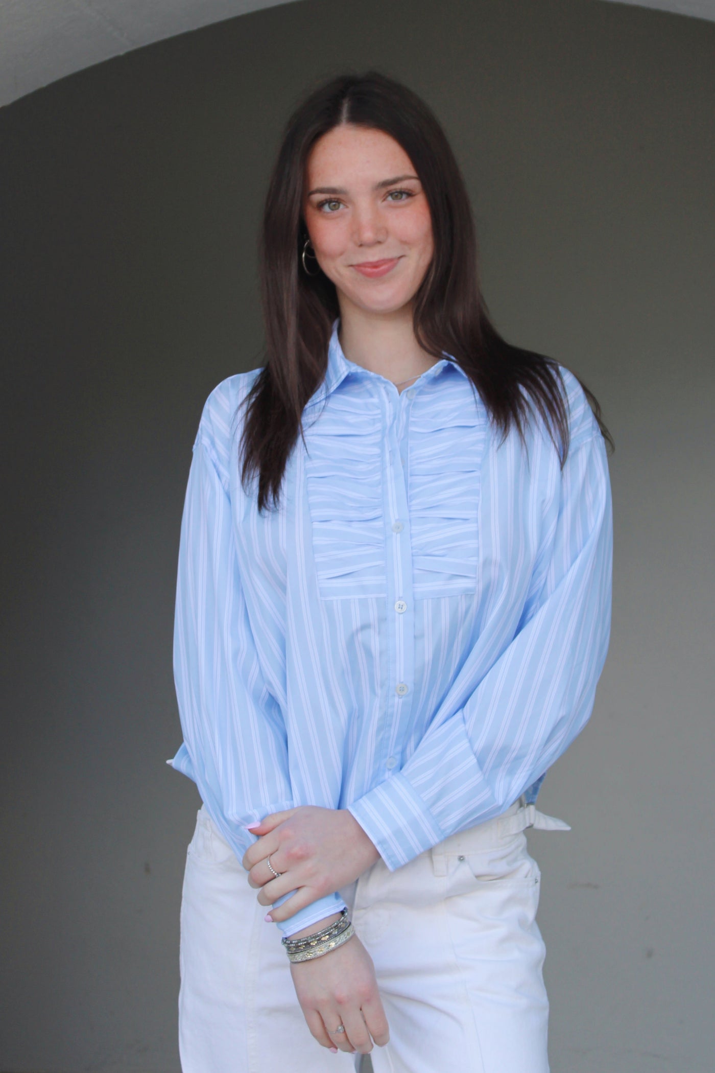 Sky Blue Pleated Top