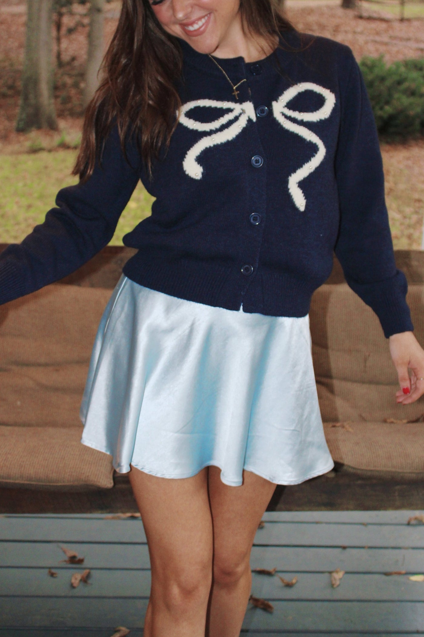 Merry Bow Cardigan - Navy