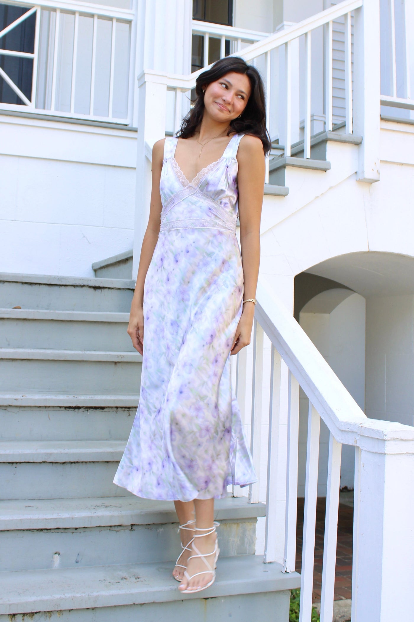 Twirling Silky Floral Midi Dress