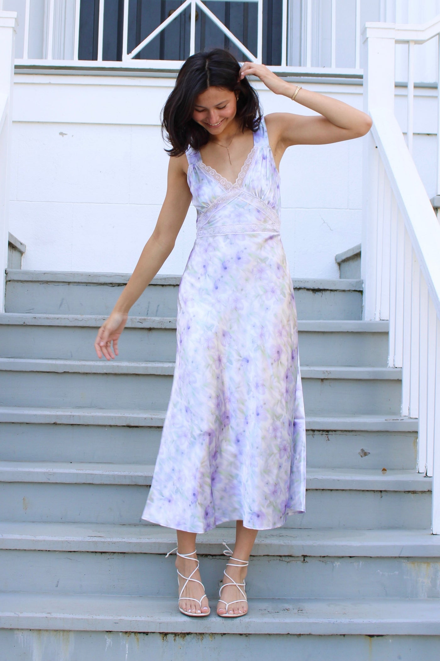 Twirling Silky Floral Midi Dress