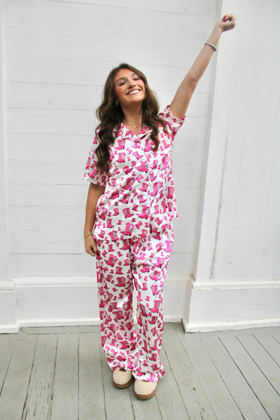 Megan Boots Satin Pajama Set