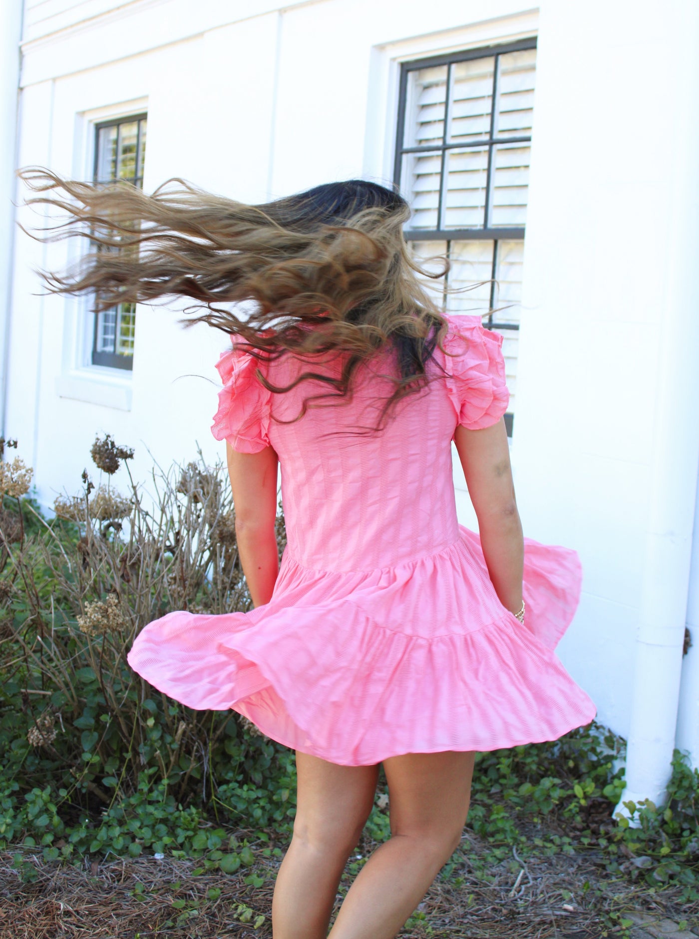 Coral Ruffled Mini Dress