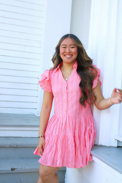 Coral Ruffled Mini Dress