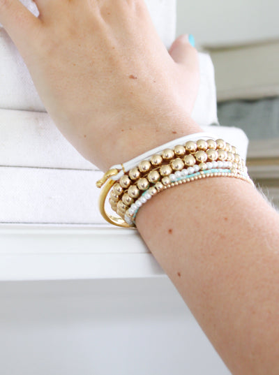 White Leather Gold Bangle Bracelet