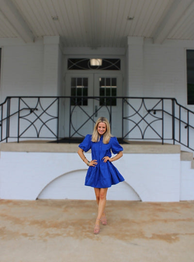 Royal Blue Tiered Puff Mini Dress