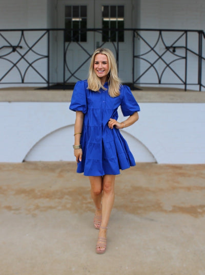 Royal Blue Tiered Puff Mini Dress