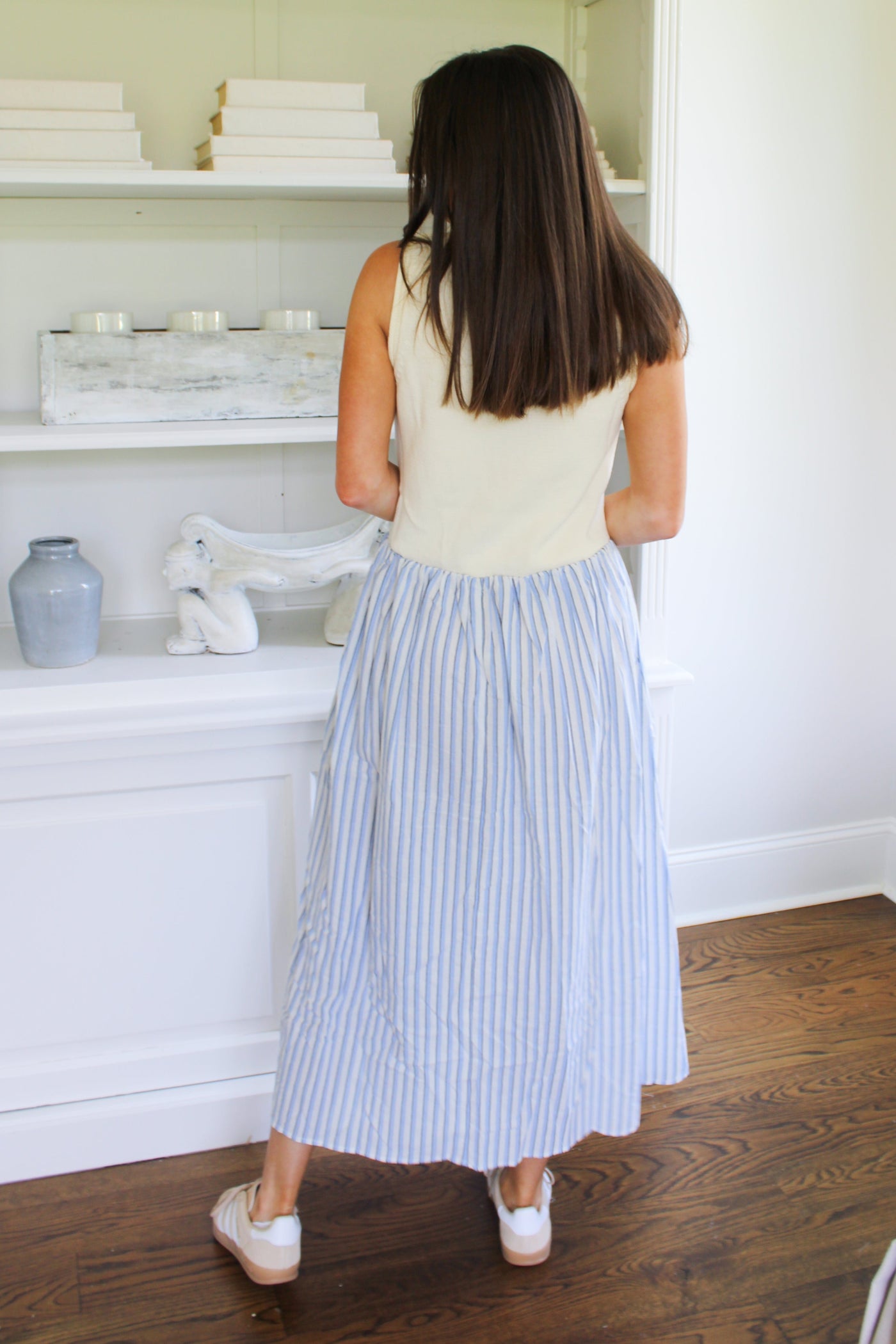 Ivory Striped Nora Midi Dress