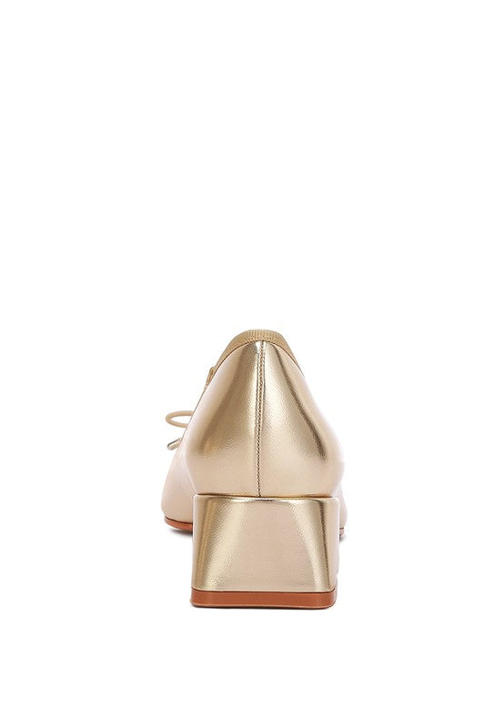 Laga Metallic Block Heel Ballerina Flats (Gold)