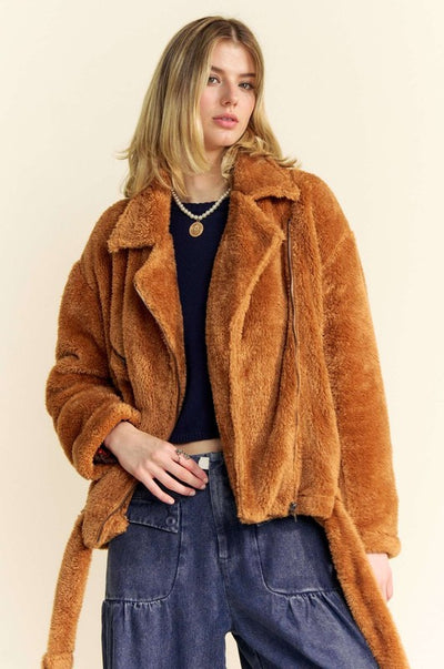 Fuzzy Zip Up Collared Jacket