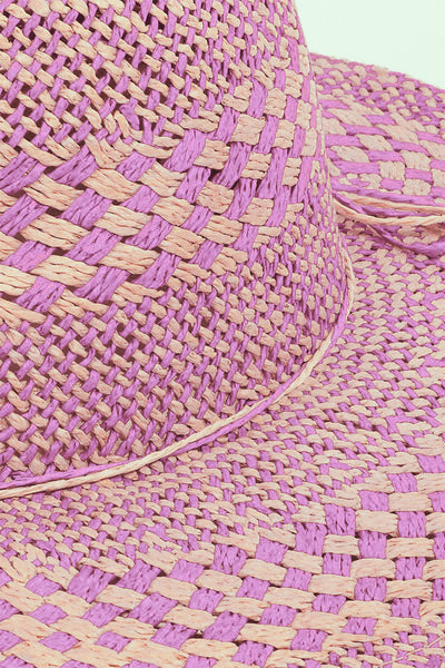 Pink Checkered Straw Sun Hat