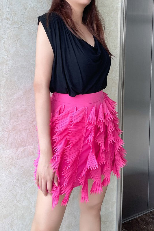 Hot Pink Fringe Mini Skirt