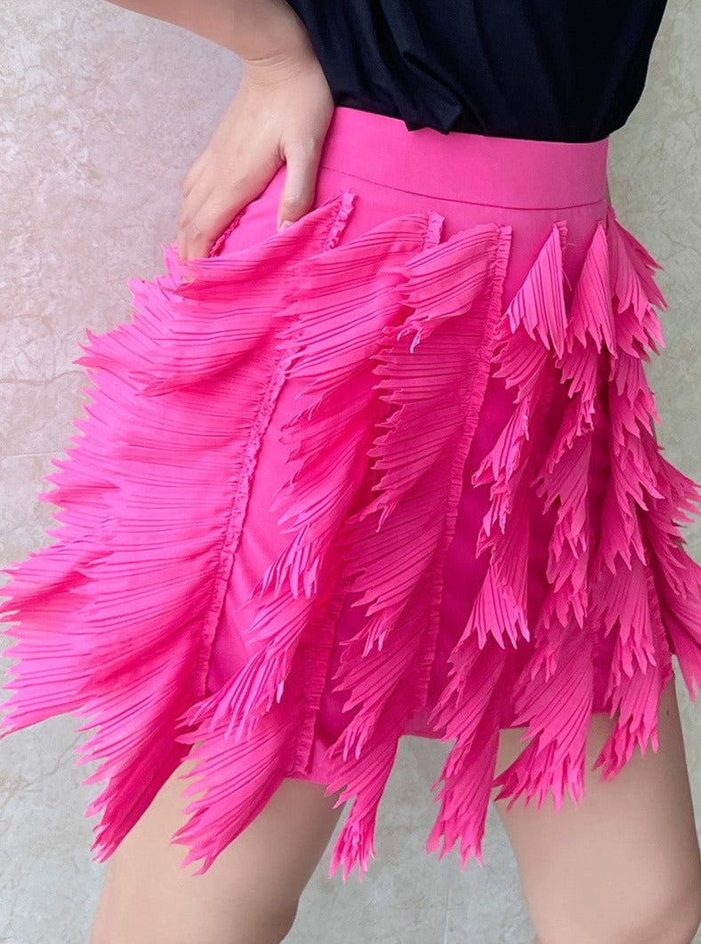 Hot Pink Fringe Mini Skirt