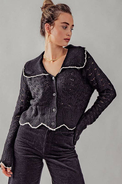 Scallop Pointelle Knit Cardigan