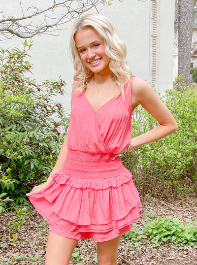 Wrap Smocked Waist Ruffle Dress